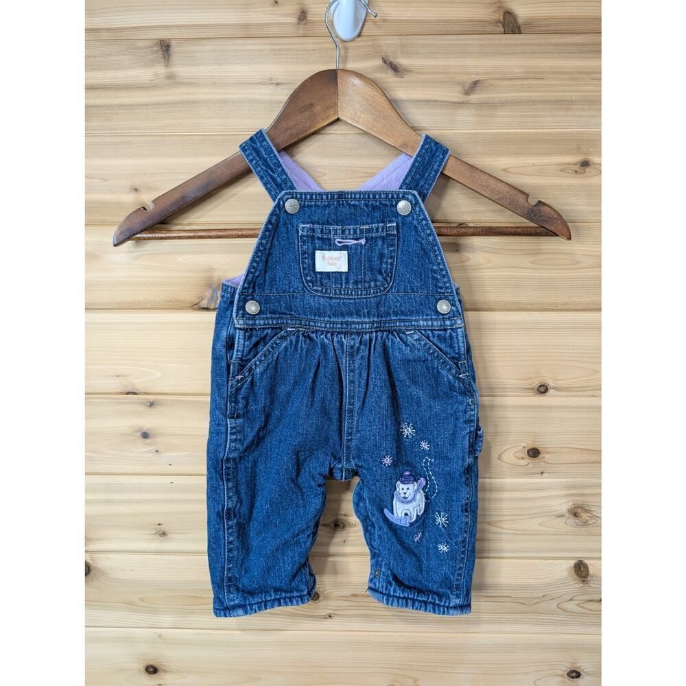 Vintage Oshkosh B'Gosh Overalls 3 Months Purple Fleece Lined‎ Polar Bear